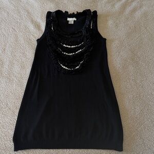 Spiegel Black Sleeveless Ruffle Pearl-Embellished Midi Dress Small